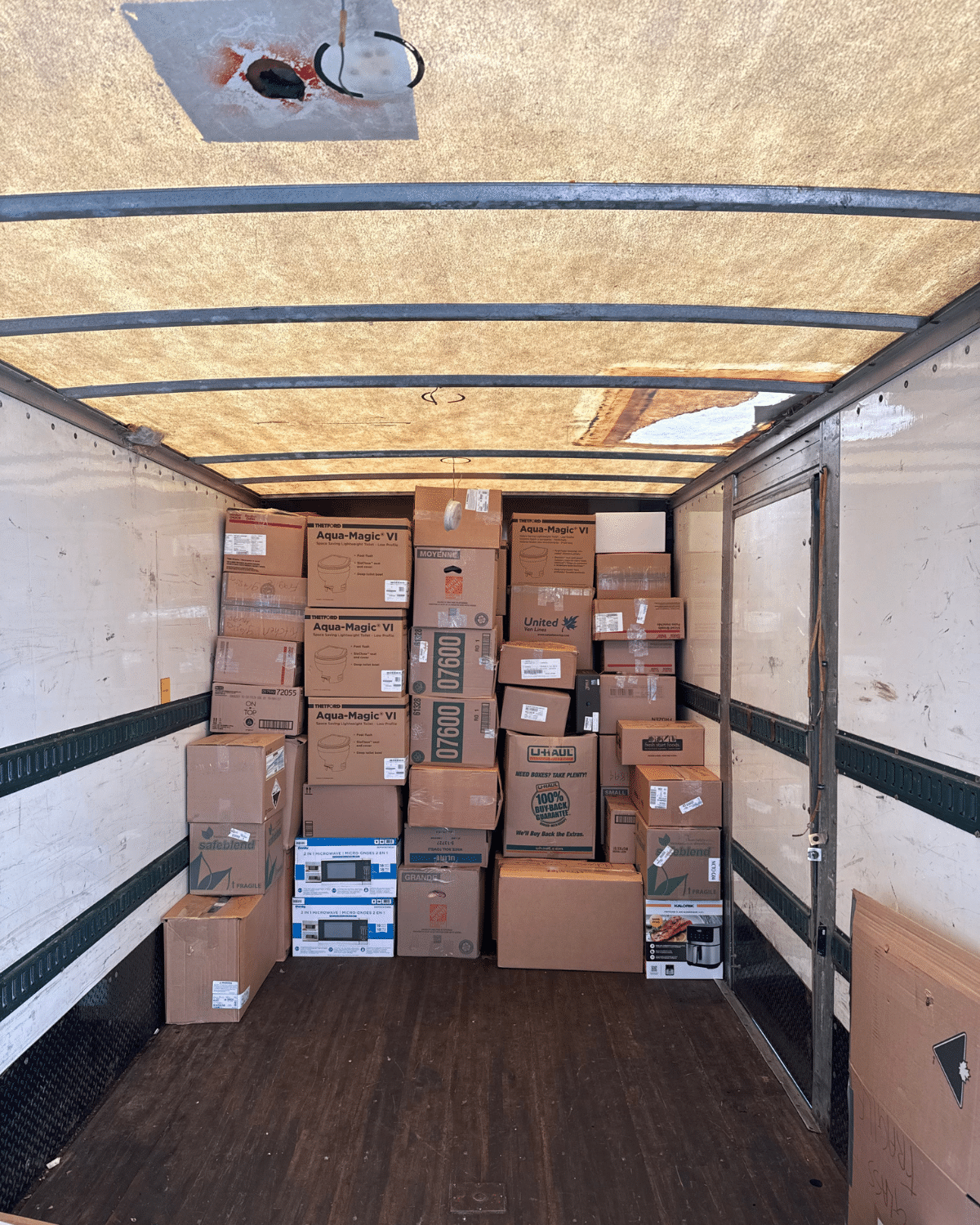 Furniture organized inside a moving truck