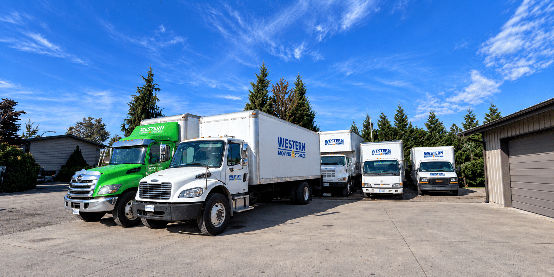 Western Moving and Storage fleet of moving trucks at the company yard